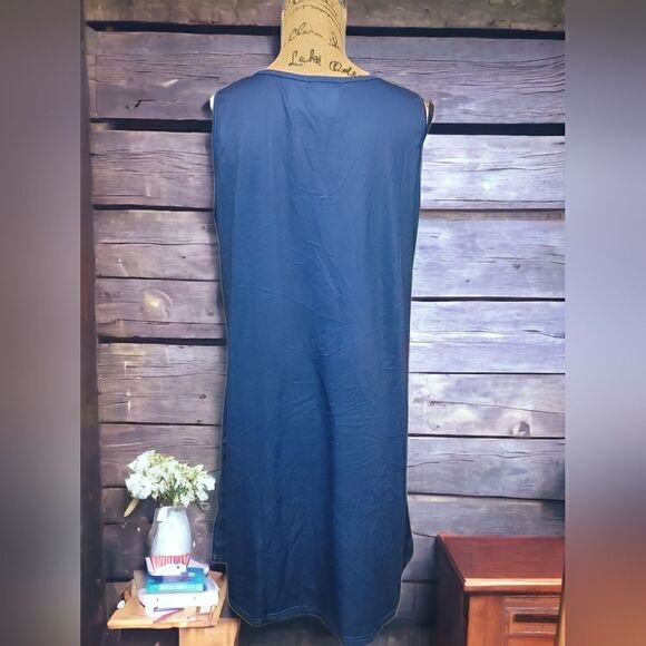 NWOT Cute Blue Retro Flower Art Print Flowy & Comfy Dress Size XL - Picture 2 of 4